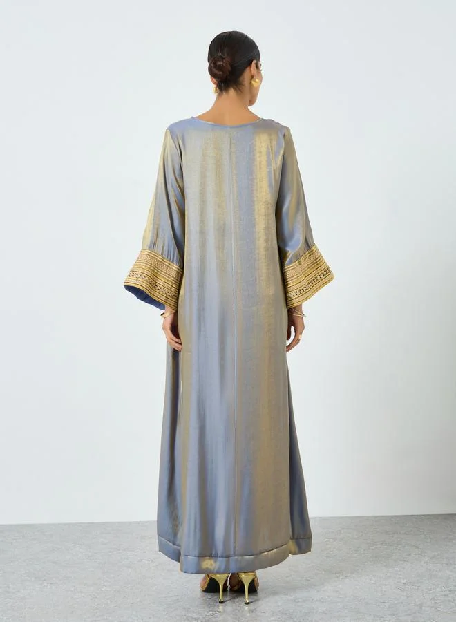 Take Two  Women Contrast Long Sleeve Lace Trim Jalabiya for Women | Best Price UAE